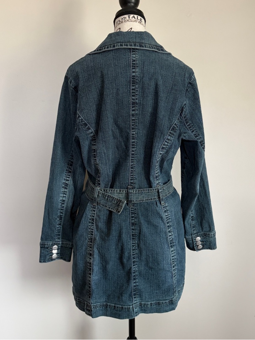 Y2K Denim Jacket Belted Medium Wash Mini Dress 2 Way 2000s - Picture 6 of 10